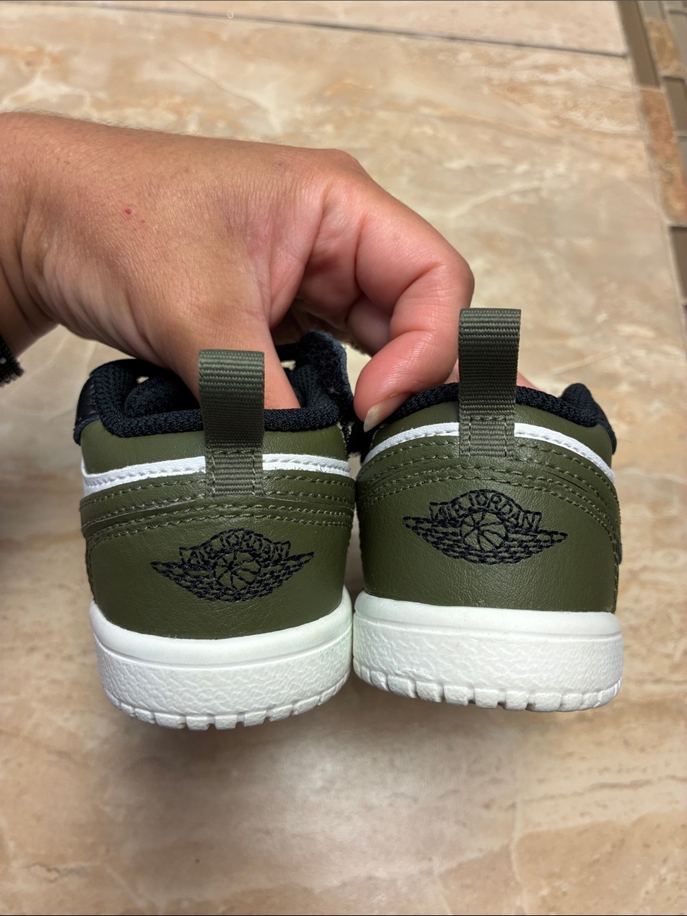 Toddler size 6 Jordan 1 Low ALT Black Medium Olive Sail White Shoes - Picture 10 of 11